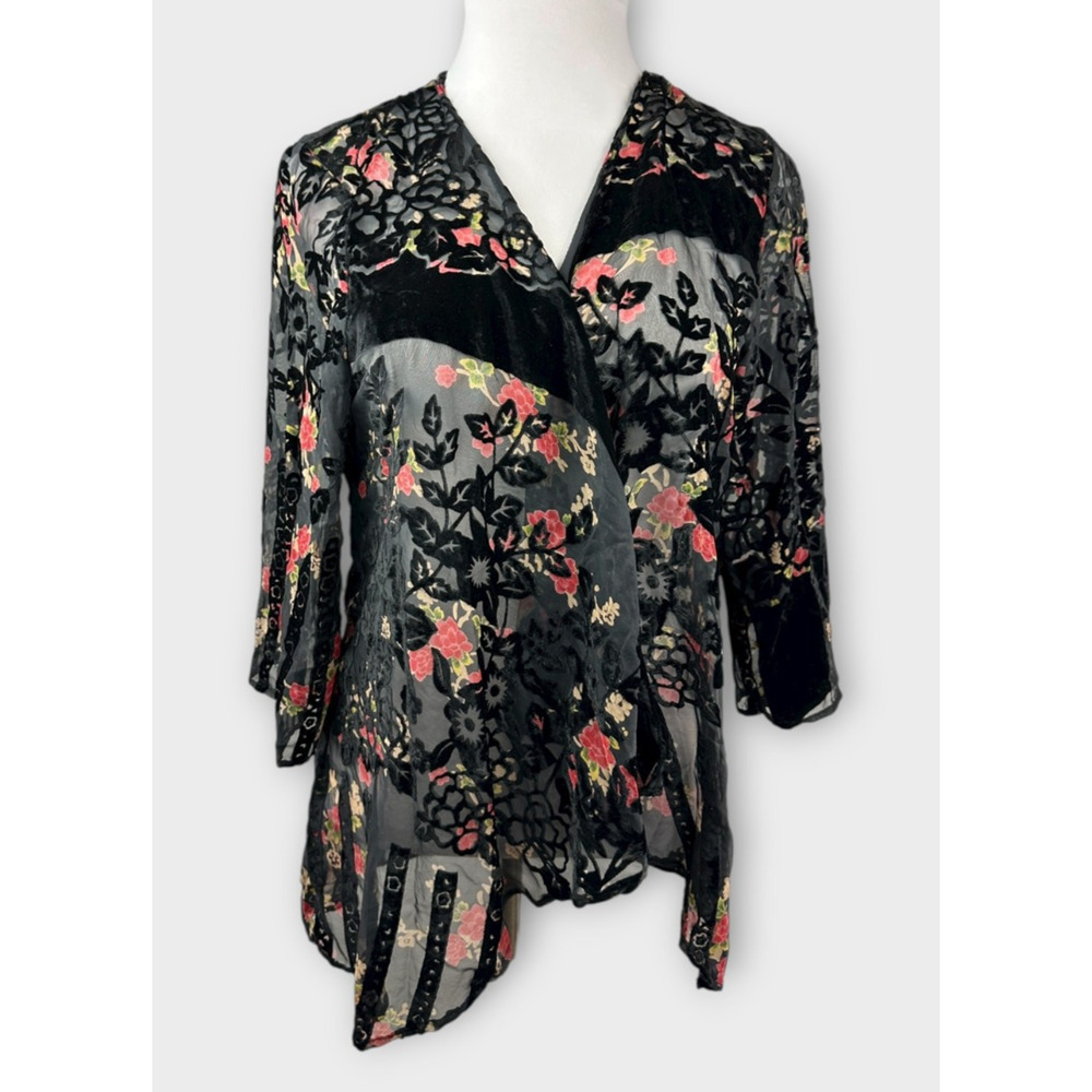 Urban Outfitters Kimono One Size Black Velvet Burnout Whimsigoth Fairy Shawl - Picture 4 of 14